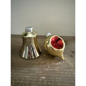 Vintage RUSS Salt & Pepper Set Ornament Gold Silver Red In Box